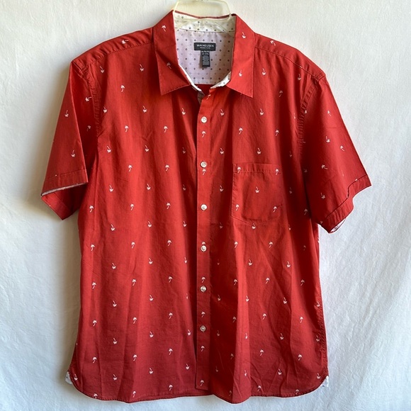 Van Heusen Never Tuck rust short sleeve button down with palm tree print, XL - Picture 1 of 8